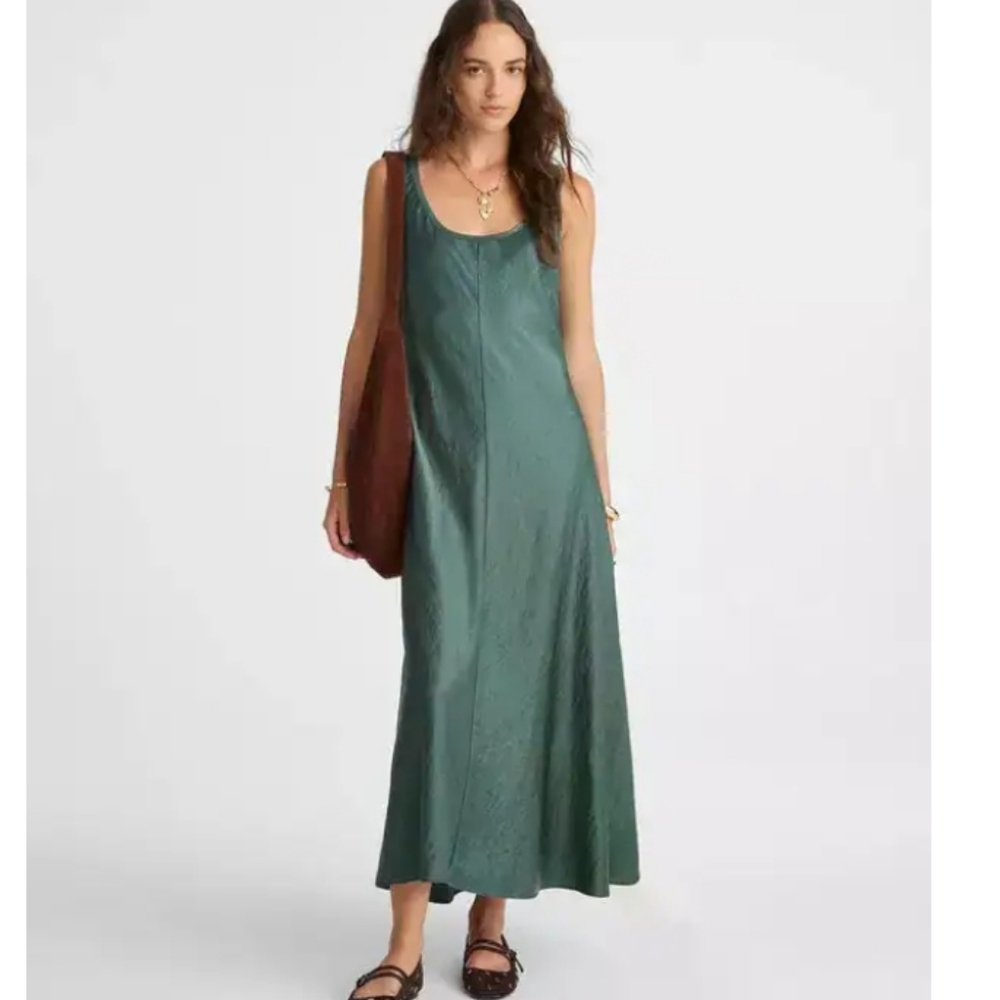 Madewell Scoop Neck Maxi Tank Dress Dark Green Satiny 10